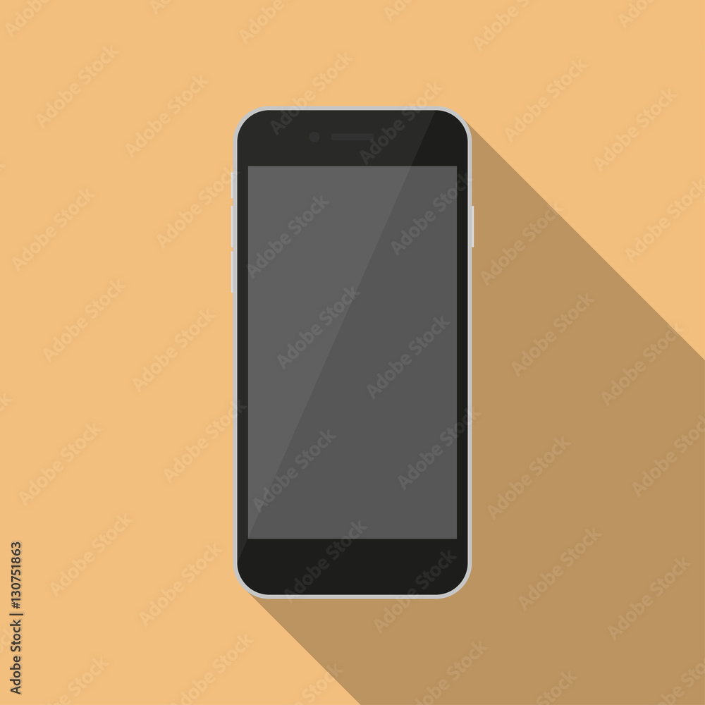 Poster black smartphone in a flat design with long shadow