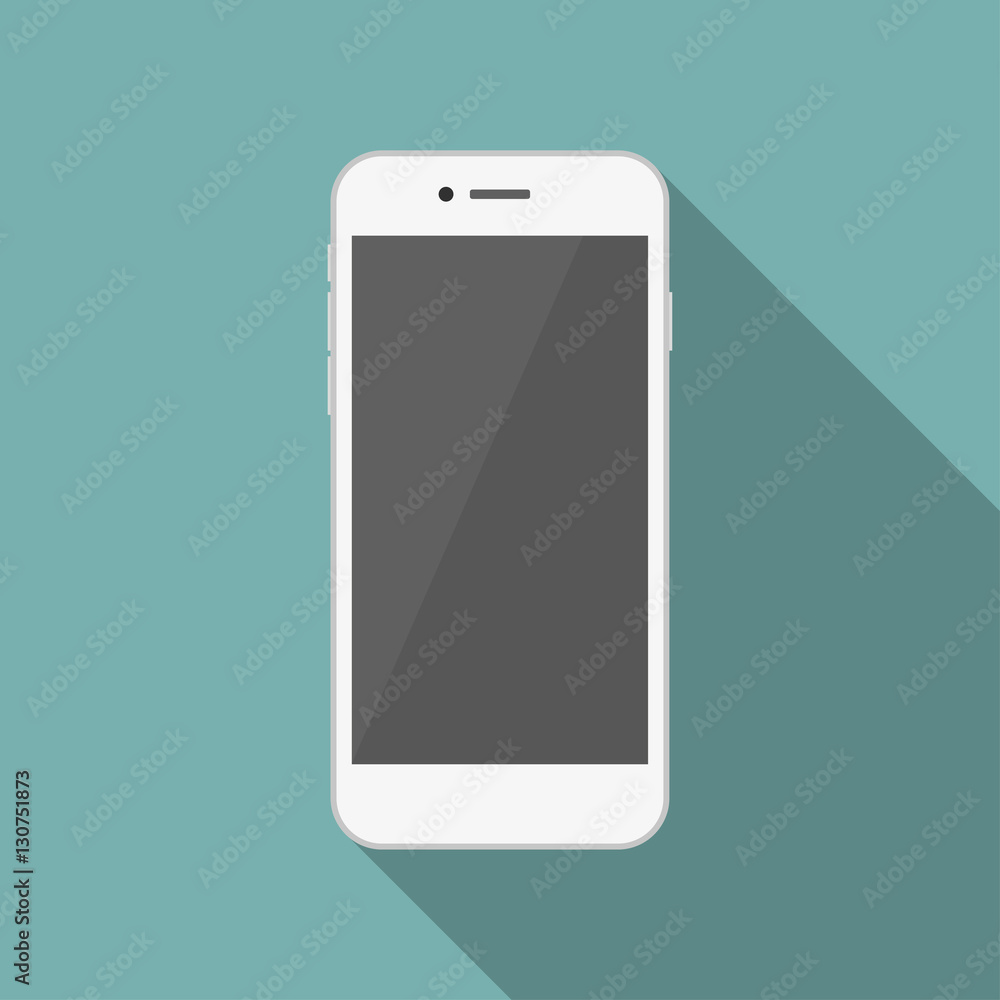 Poster White smartphone in a flat design with long shadow
