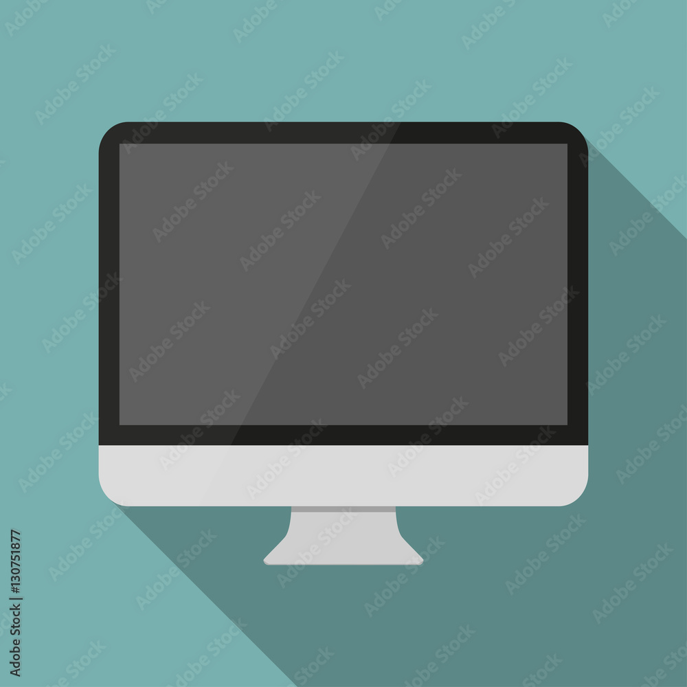 Poster computer monitor in a flat design with long shadow