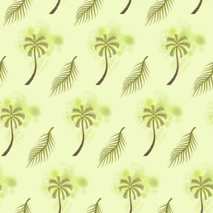 Coconut palm tree and palm leaf seamless pattern