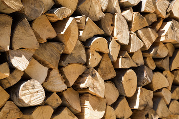 Background texture of dried cut and split logs
