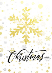 Snowflake of gold glitter for Merry Christmas greeting card