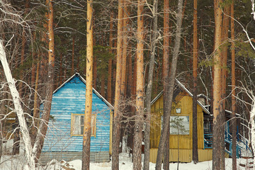 Fototapeta na wymiar wooden houses in the winter