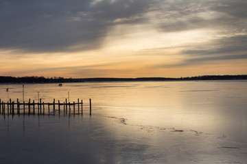 Frozen river at sunrise