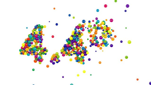 The sign four point four percent of joyful bright coloured marbles isolated on white background
