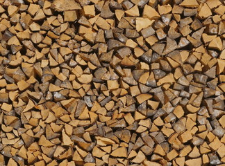 firewood pile up wooden wall