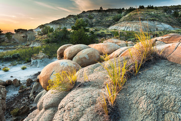 Makoshika State Park at sunset, Montana, North America 