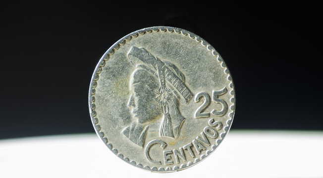 25 guatemalan centavos coin isolated on white background