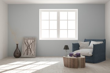 Fototapeta na wymiar White living room interior with arcmhair