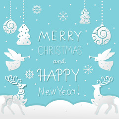 Christmas and New Year card with holiday symbols