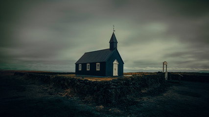 Black church in Helinar, Iceland - obrazy, fototapety, plakaty