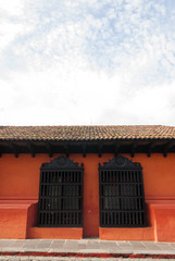 Old Wall, door and window in colonial house. Antigua Guatemala