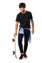 Fototapeta na wymiar Asian urban man with skate