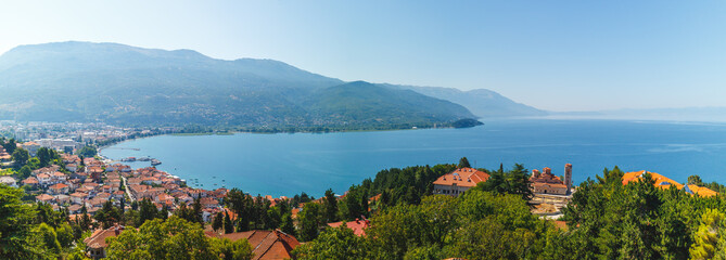 Panoramic view on town and Ochrid lake