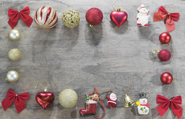 Frame from christmas decoration with copy space on wooden backgr