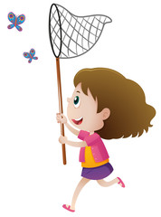 Girl catching butterflies with net