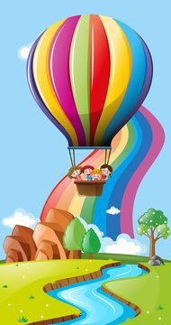 Scene with kids in hot air balloons