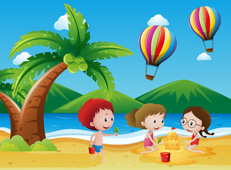 Obraz na płótnie Canvas Children having fun on the beach