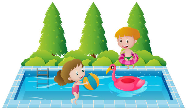 Two kids swimming in the pool