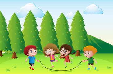 Obraz na płótnie Canvas Scene with children playing rope in park