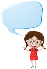 Speech bubble template with girl in red