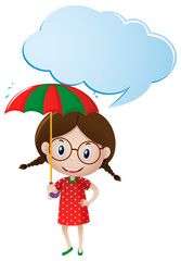 Speech bubble template with girl holding umbrella