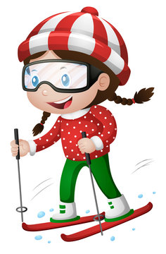 Little girl playing ski