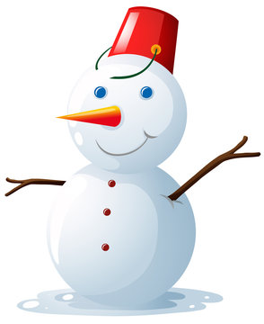 Happy snowman with red bucket on head