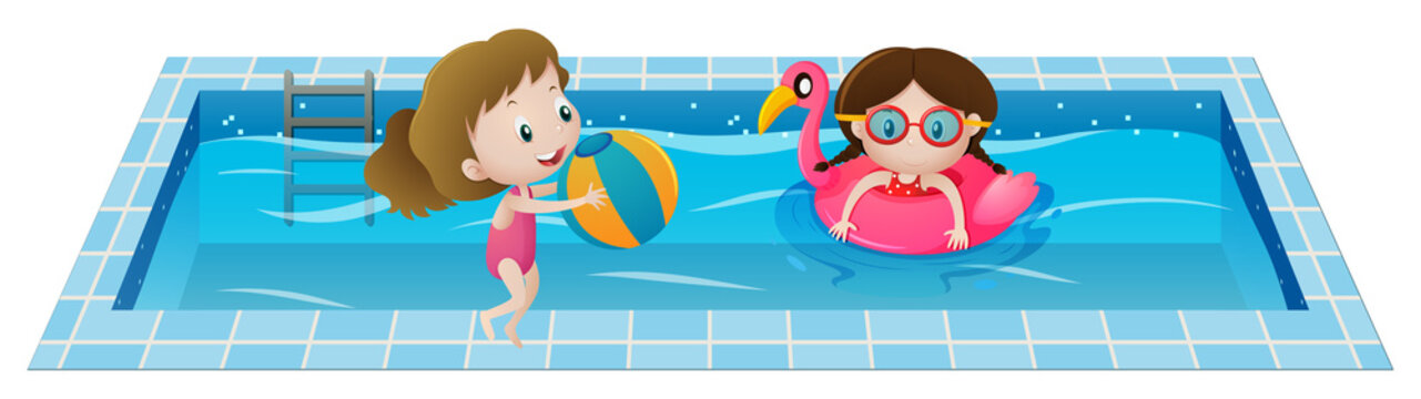 Two girls playing in the swimming pool