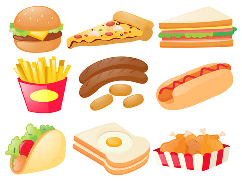Set of different types of fastfood