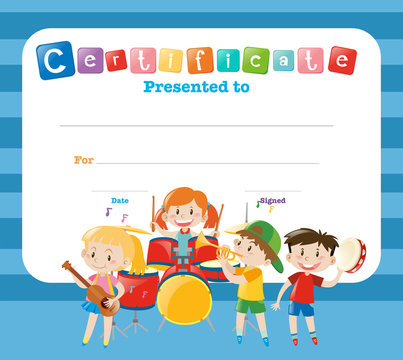 Certificate template with kids in the band