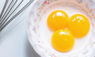 Close up of egg yolk.The ingredients in cooking.