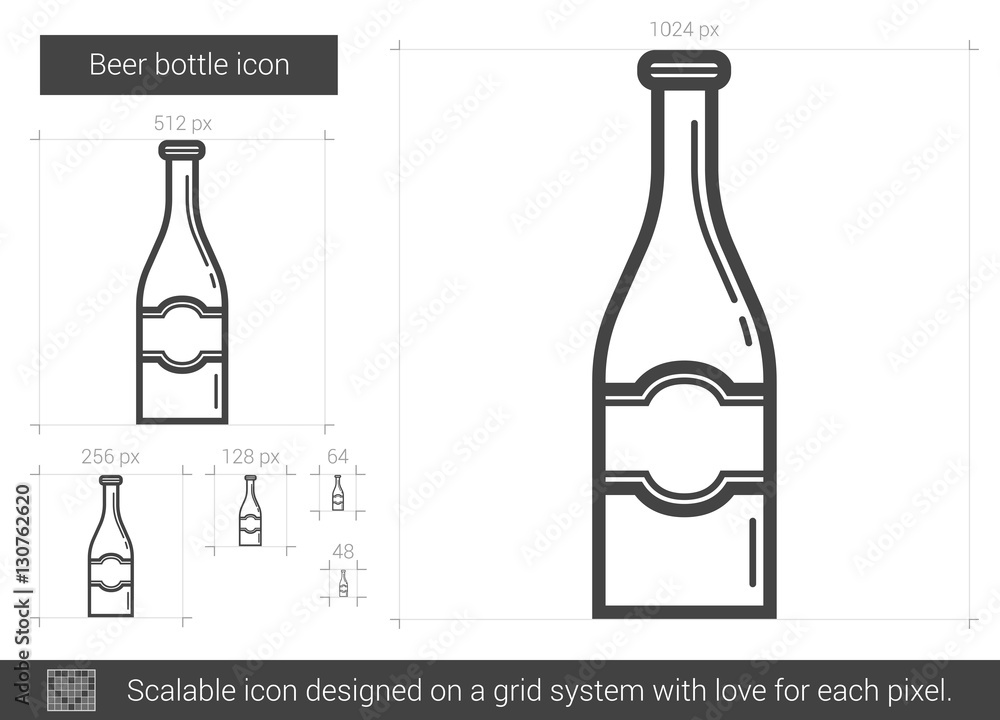 Sticker beer bottle line icon.