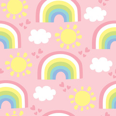 seamless rainbow and clouds pattern vector illustration - 130765483