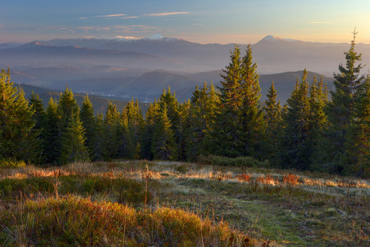 mountain fog sunset sunrise