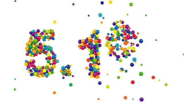 Five point one percent sign made of shiny colorful 3D marbles located on white background