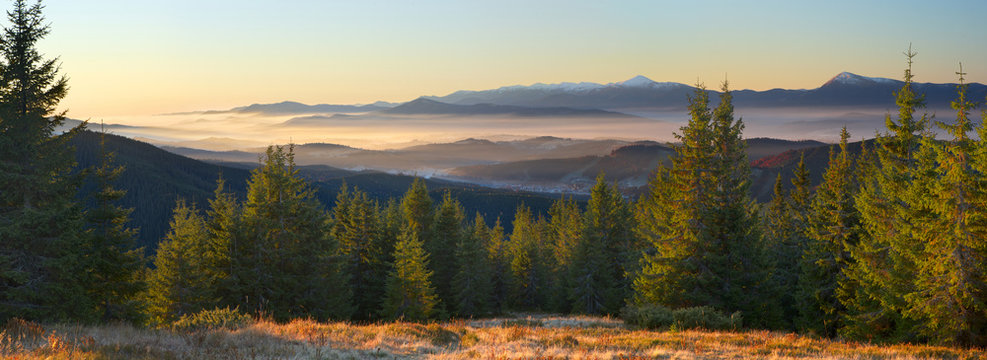 mountain fog sunset sunrise