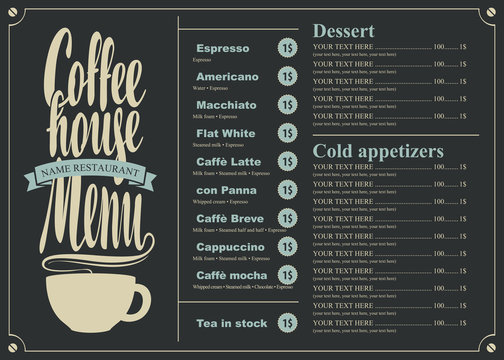 Menu With Price List For The Coffee House With A Cup