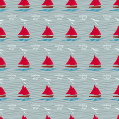 Ships at sea. The pattern is decorated with waves and seagulls.
