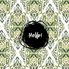 Watercolor ethnic pattern with word Hello. Ornament