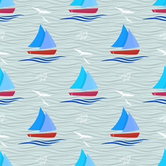 Ships at sea. The pattern is decorated with waves and seagulls.
