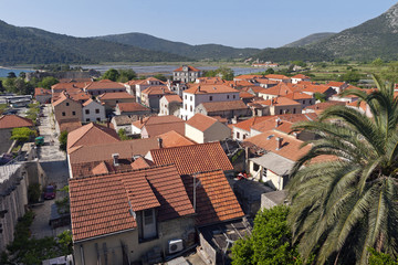 Fototapeta na wymiar Town Ston on Peljesac peninsula in Croatia is known for oysters and salt productionn