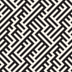 Irregular Maze Lines. Vector Seamless Black and White Pattern.