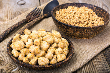 Textured vegetable protein, soy meat for a vegetarian diet