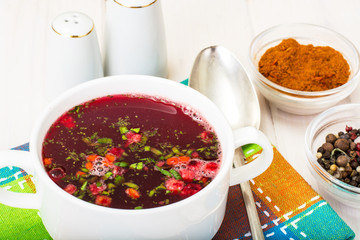 Ukrainian borsch soup with beetroot