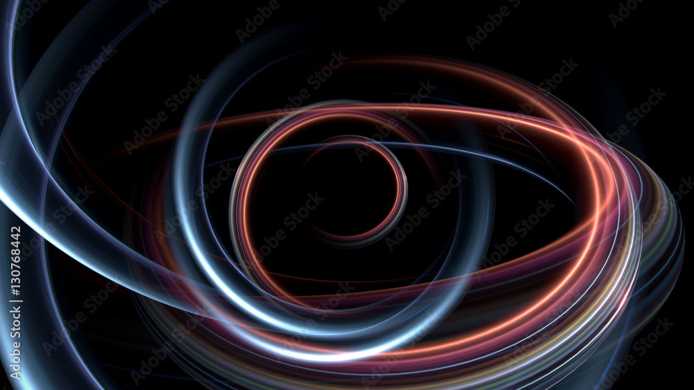 Poster abstract 3d rendering of lighting figures. 3d illustration of circular bright glow forms. light circ