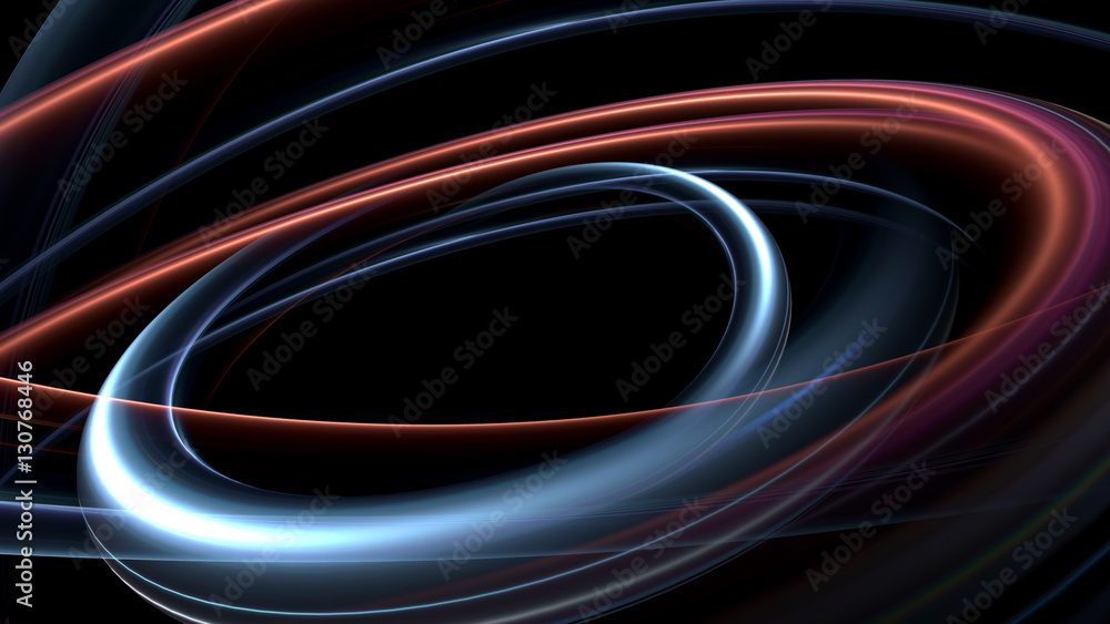 Poster abstract 3d rendering of lighting figures. 3d illustration of circular bright glow forms. light circ