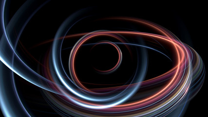 Abstract 3d rendering of lighting figures. 3d illustration of circular bright glow forms. Light circles.