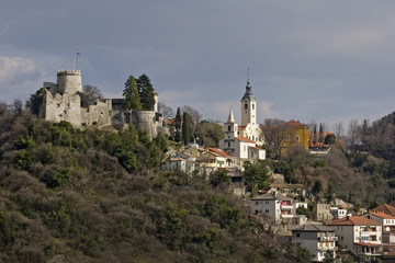 Fototapeta na wymiar Trsat Castle, Church of Our Lady of Trsat and church of St George, town Rijeka, Croatia