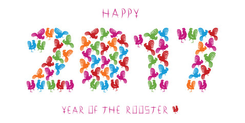 Greeting card for 2017, year of the rooster in the Chinese zodiac